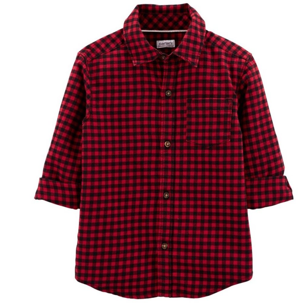 Toddler Boys Carter's Plaid Check Button Down Shirt Size 3T 5T Christmas NWT